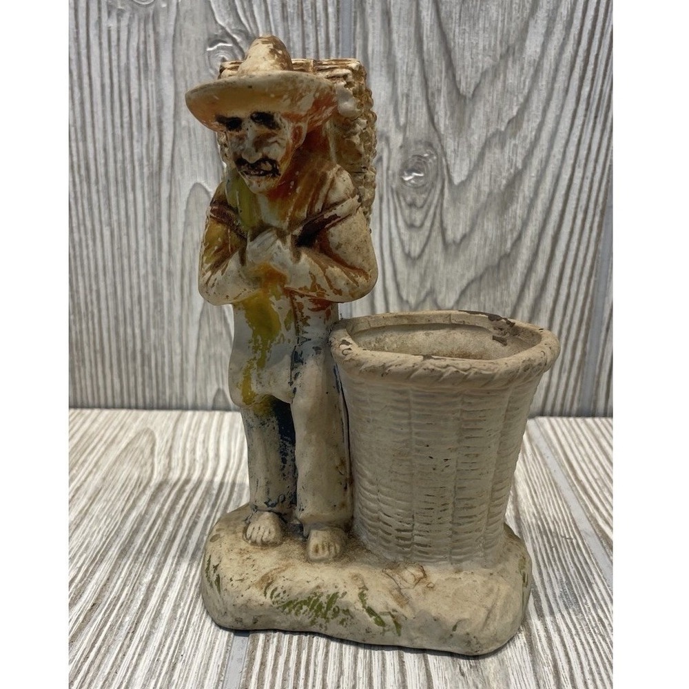 Vintage Ceramic Mexican Man Sombrero Planter Figurine Japan Folk Art 5.25"